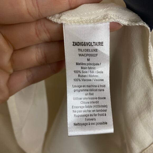 Zadig & Voltaire Deluxe 100% Silk Blouse Snap Button Ivory Size Medium - Picture 6 of 9